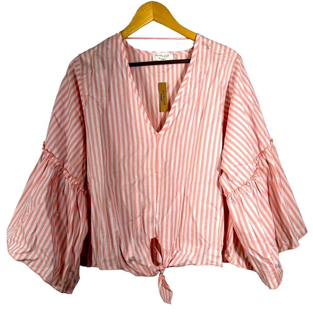NWT Lavender Field Striped Tie Front Top Size Large - Picture 1 of 8